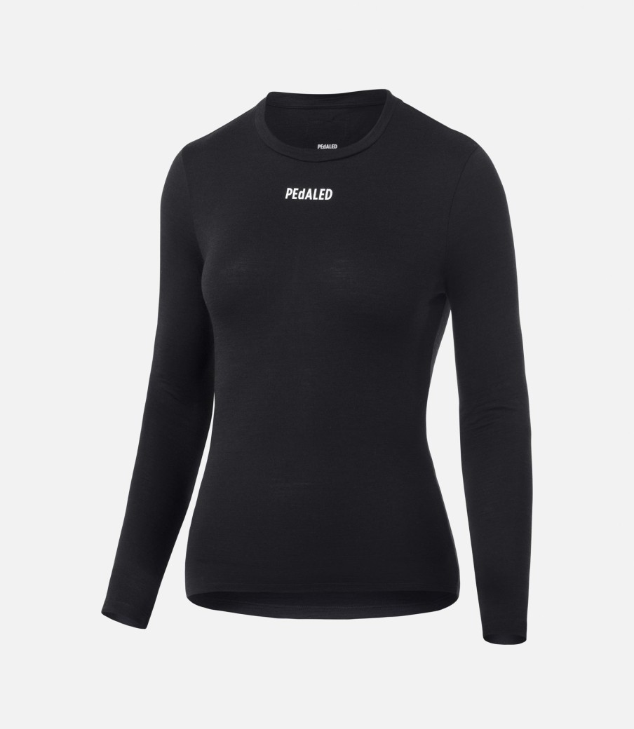 Donna PEdALED | Base Layer In Merino A Maniche Lunghe Da Donna Nero