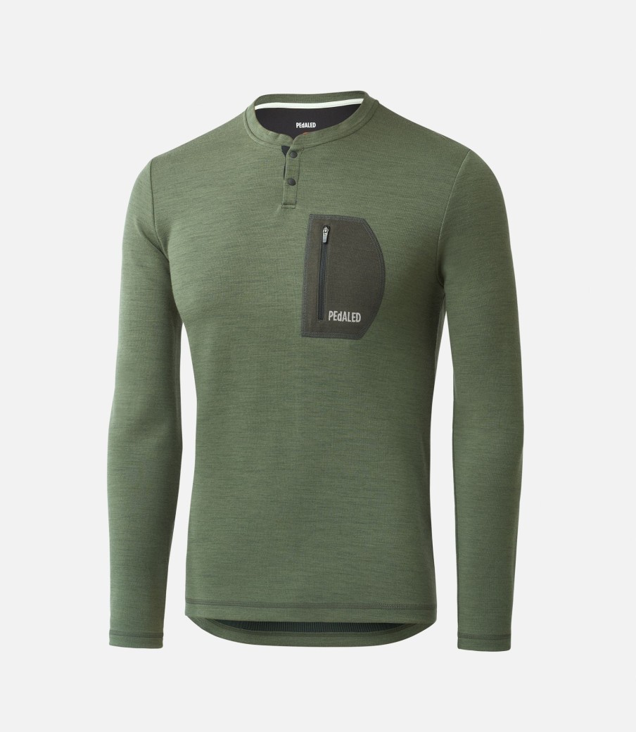 Uomo PEdALED | Maglia In Merino A Maniche Lunghe Verde Militare